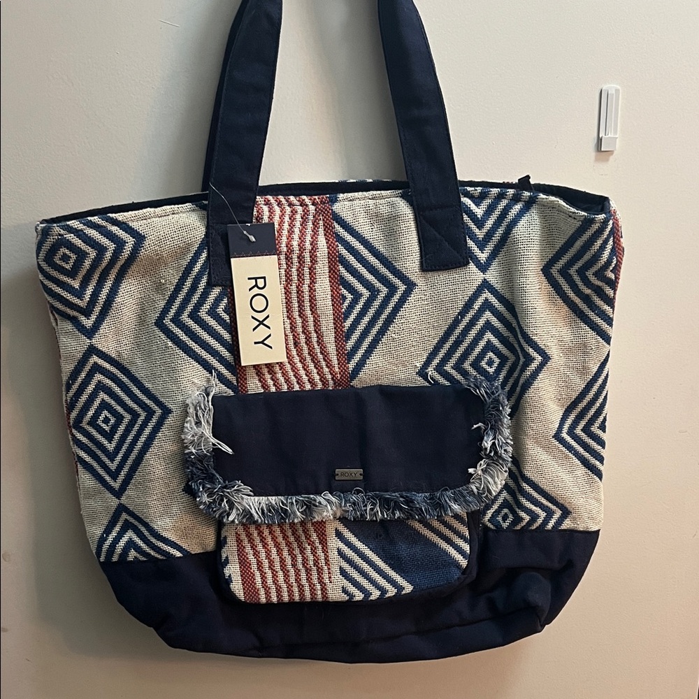 Roxy Navy and White Patterned Tote
